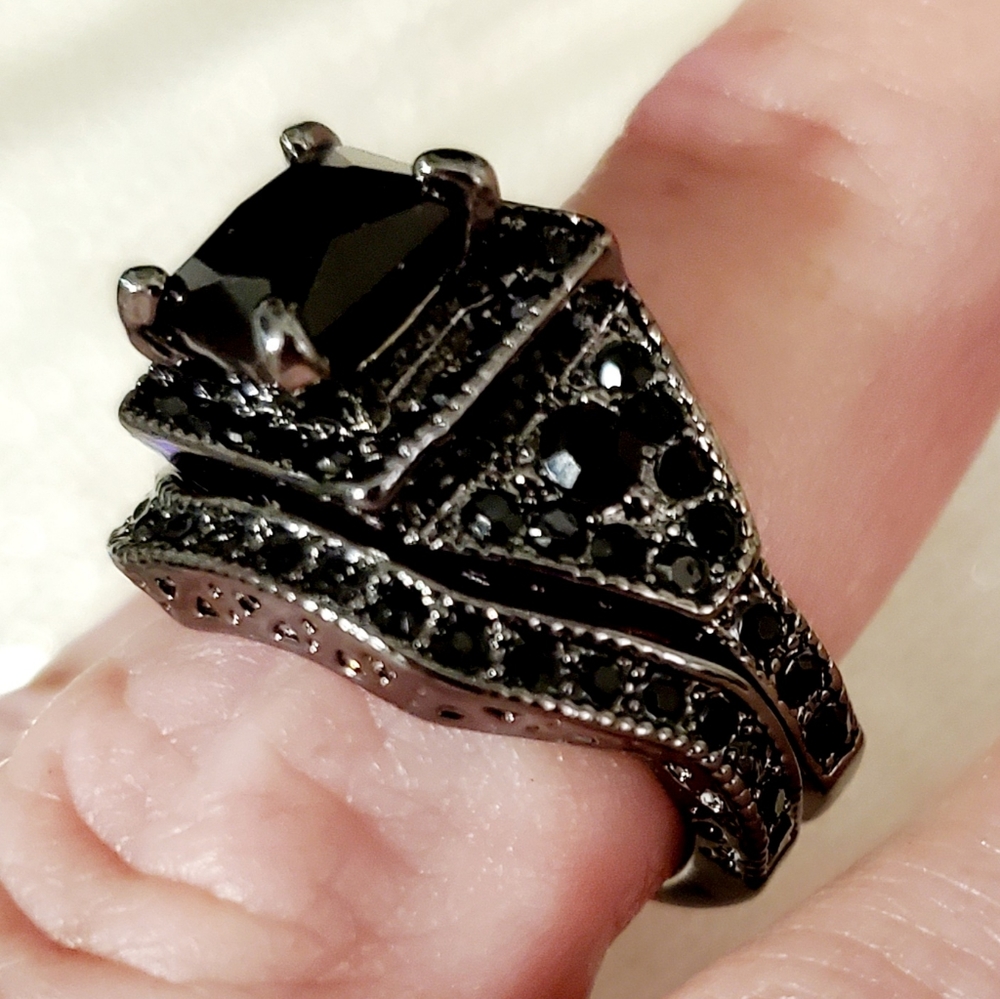 Black Rhodium Halo Princess Cut Rings